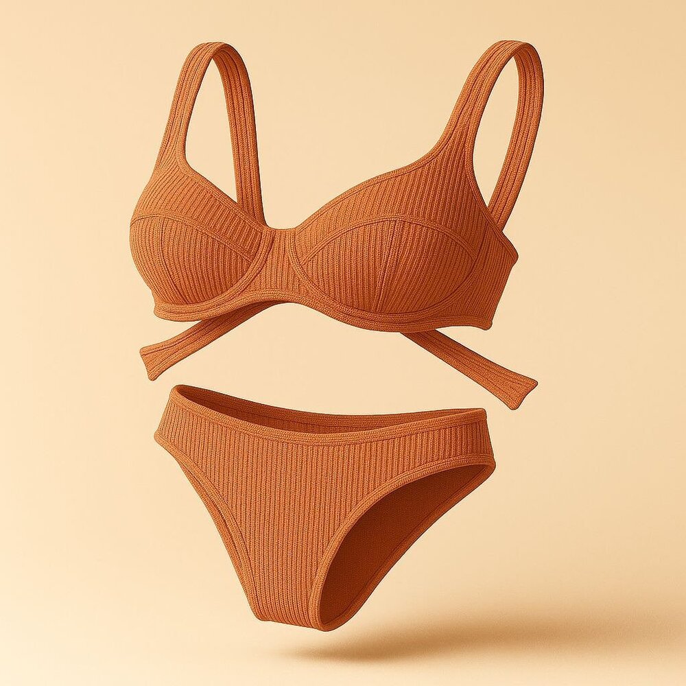LSPACE Pointelle Rib Nikita Top & Sandy Bottom Classic Bikini Set Size XS Sienna